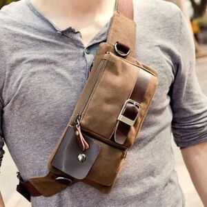 NEW Chest Bag Sports Waist Pack Bum, Canvas Coffee Unisex